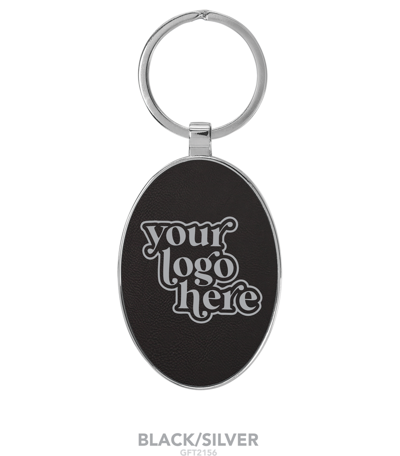 Leatherette Oval Metal Frame Keychain