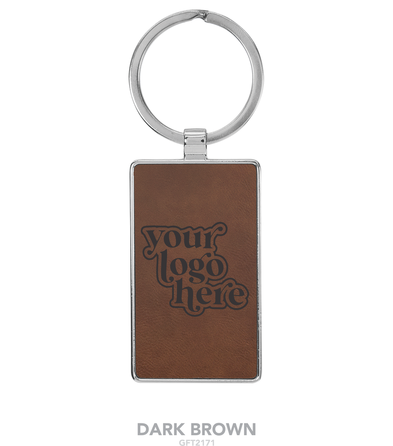 Leatherette Rectangle Metal Frame Keychain