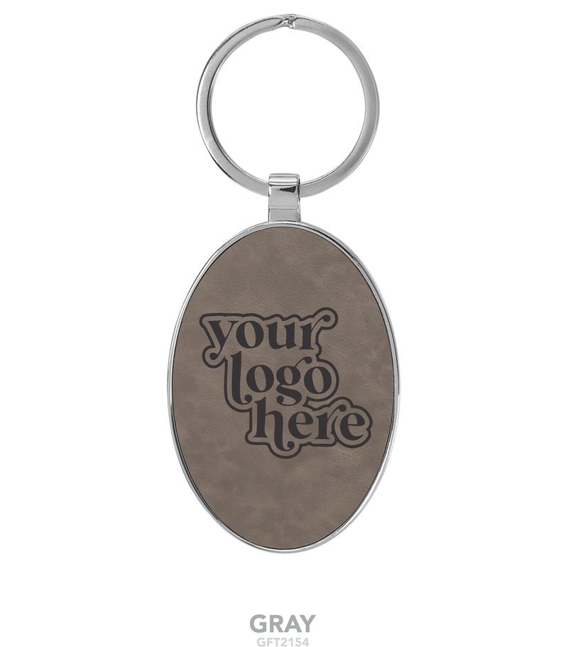 Leatherette Oval Metal Frame Keychain