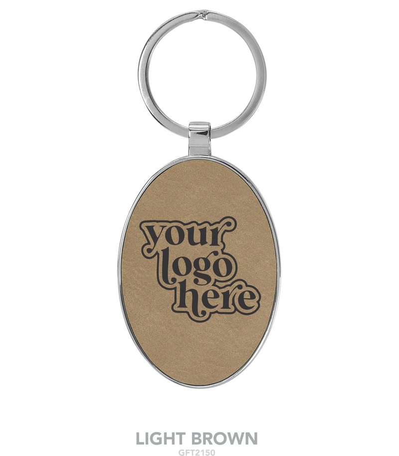 Leatherette Oval Metal Frame Keychain