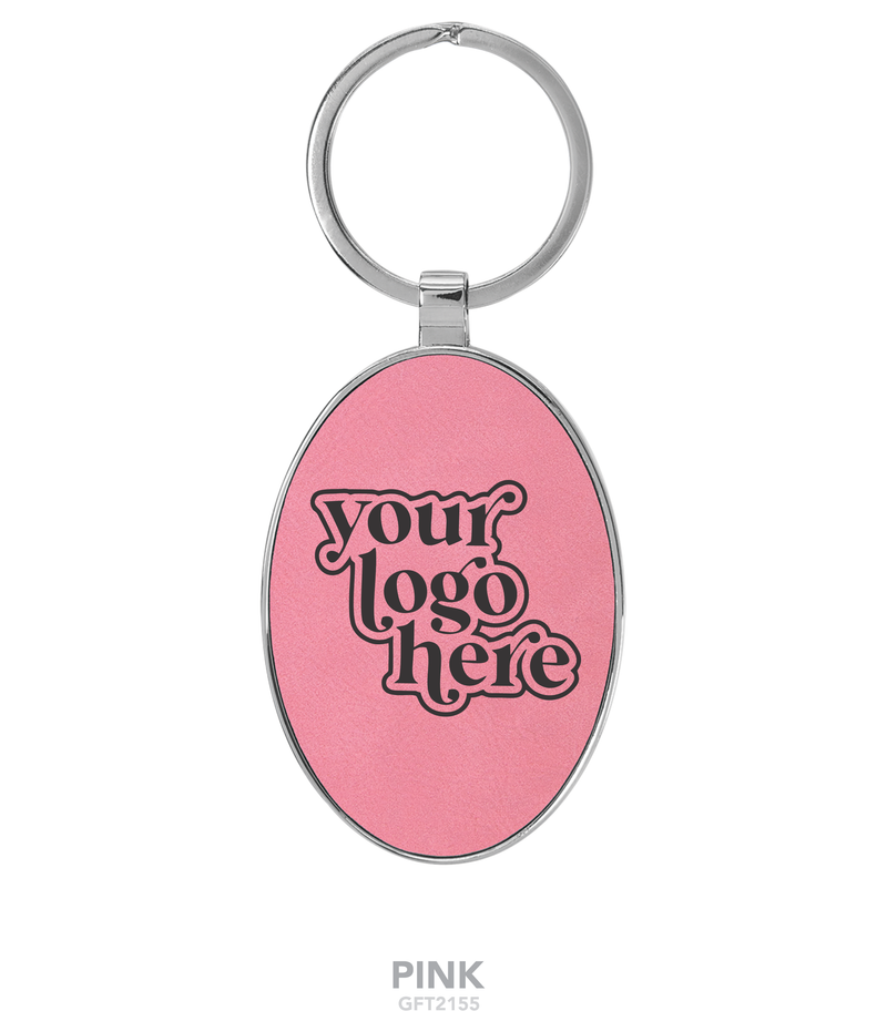 Leatherette Oval Metal Frame Keychain