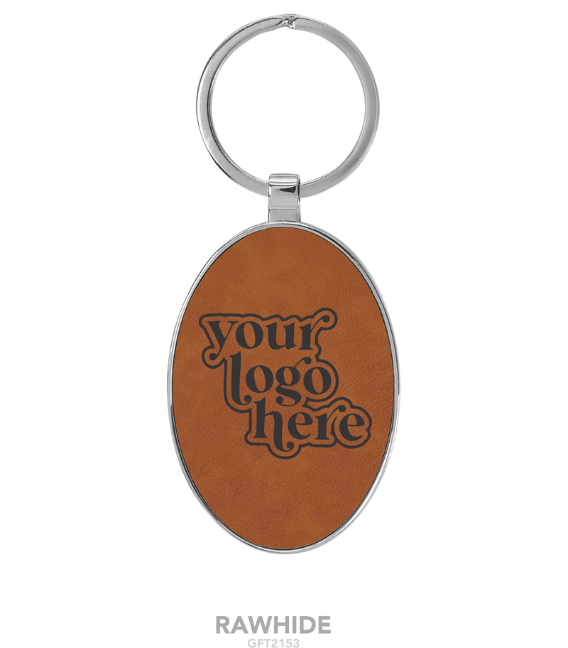 Leatherette Oval Metal Frame Keychain