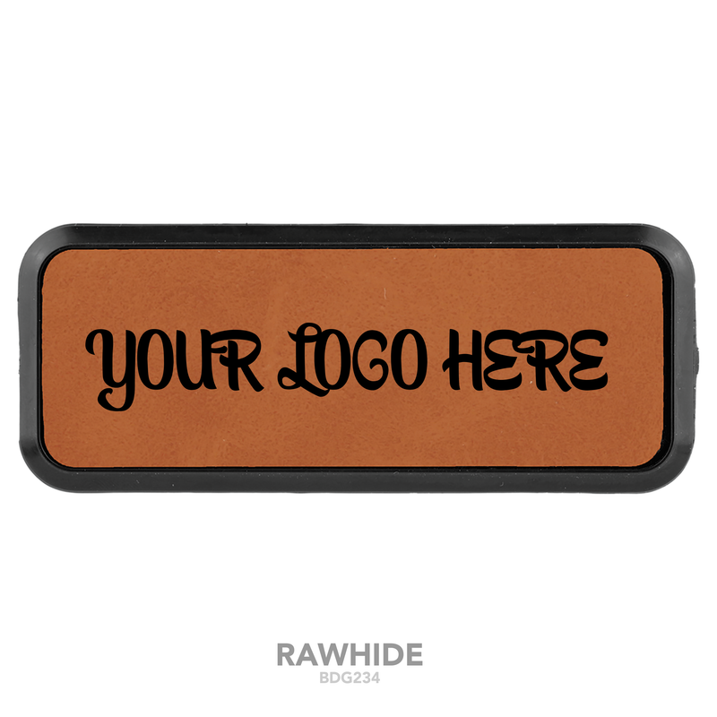 Leatherette Round Corner Name Badge 3" x 1" with Plastic Frame
