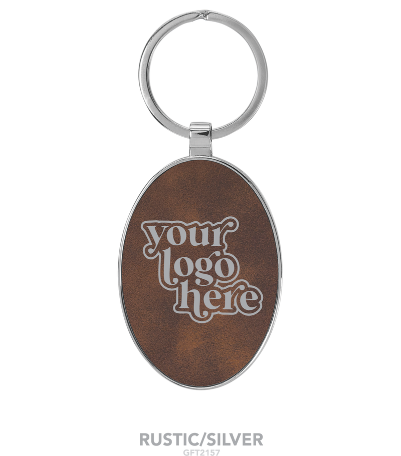 Leatherette Oval Metal Frame Keychain